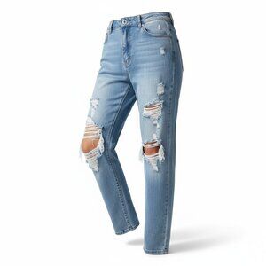 Shein Destroyed Distressed High Waisted Mom Jean 30 x 32